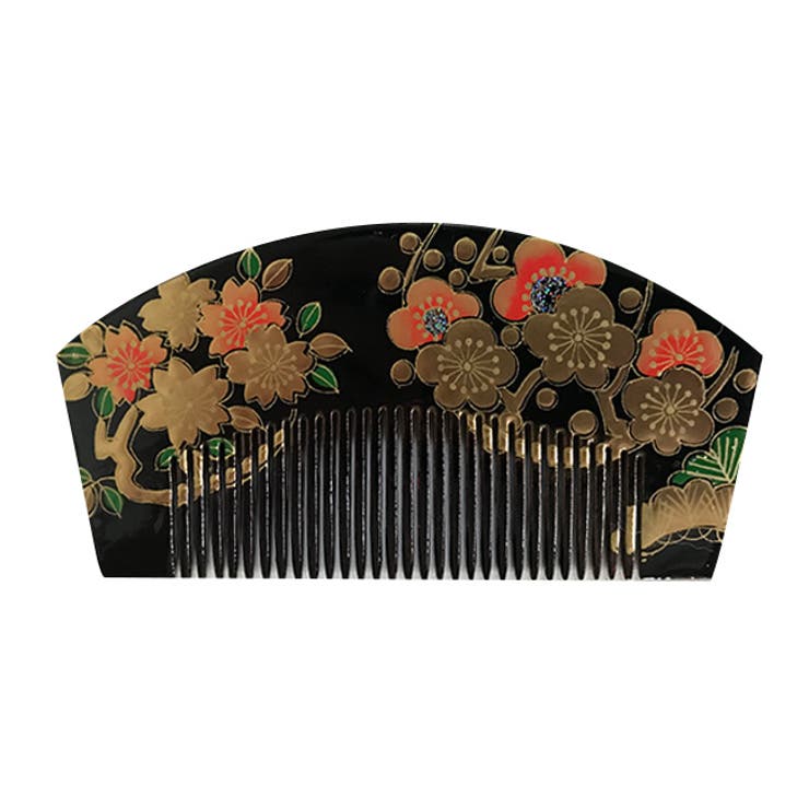 振袖用髪飾り 日本髪用櫛 手描き 婚礼 打掛 黒 赤 桜 梅[品番