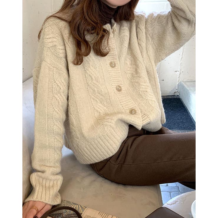 ケーブルニットカーディガン トップス カーディガン[品番：IK000006491