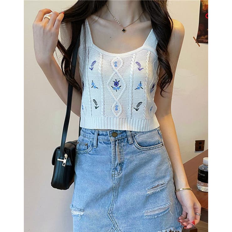 SHOPLIST限定】花柄刺繍ショートキャミソール トップス ショート