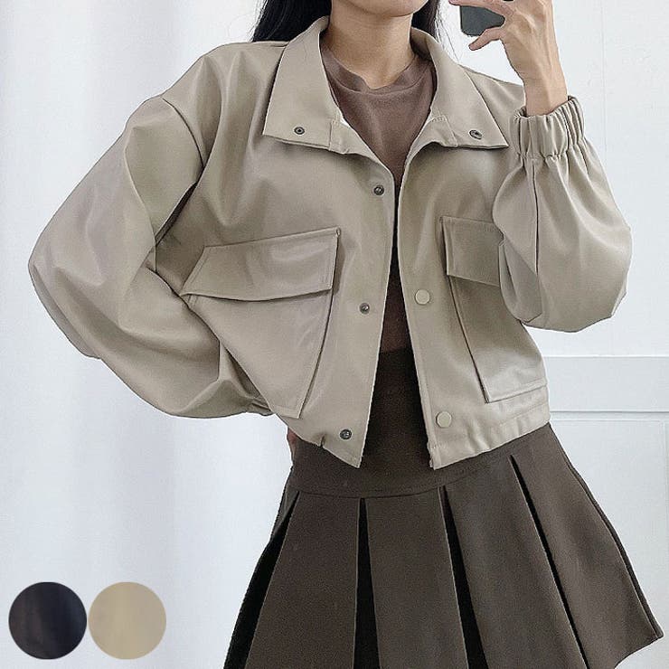 ハイネックショートレザージャケット レディース Y2K[品番