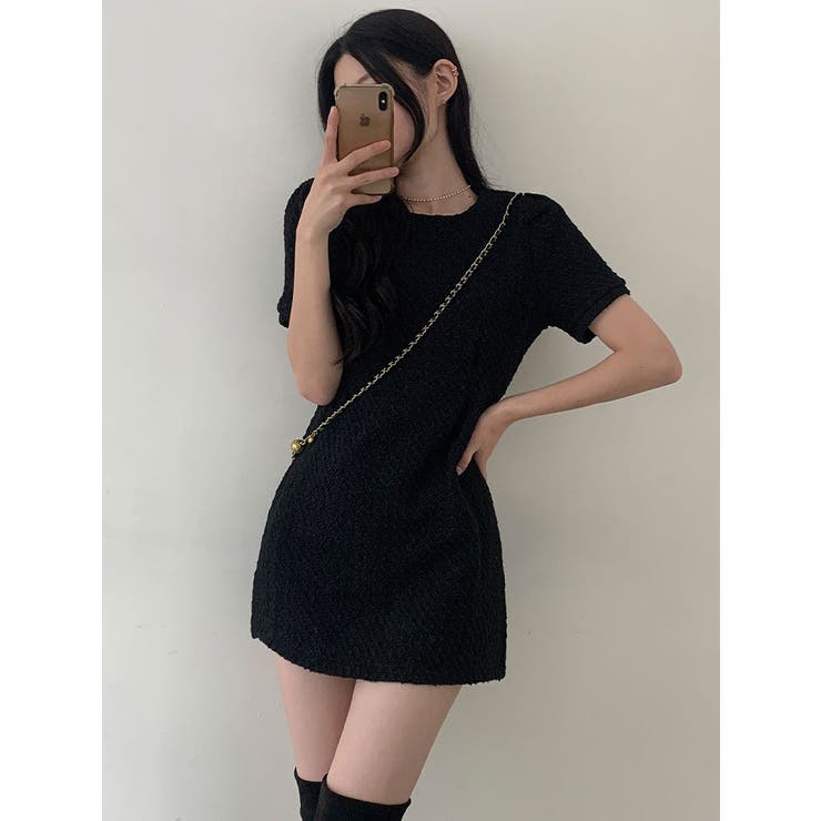 ルーズフィットツイード半袖ミニワンピース レディース 半袖[品番