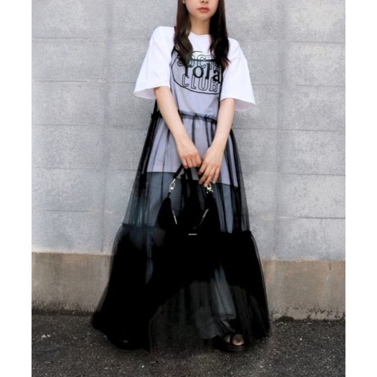 チュールシースルーキャミワンピース レイヤード かわいい ガーリー