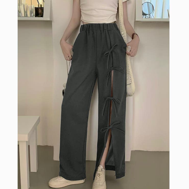 リボン開き見せハイウエストパンツ[品番：SHNW0010679]｜LADY LIKE