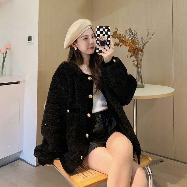 エコファーバルーンコート ツイードカーディガン 秋[品番：SHNW0010103