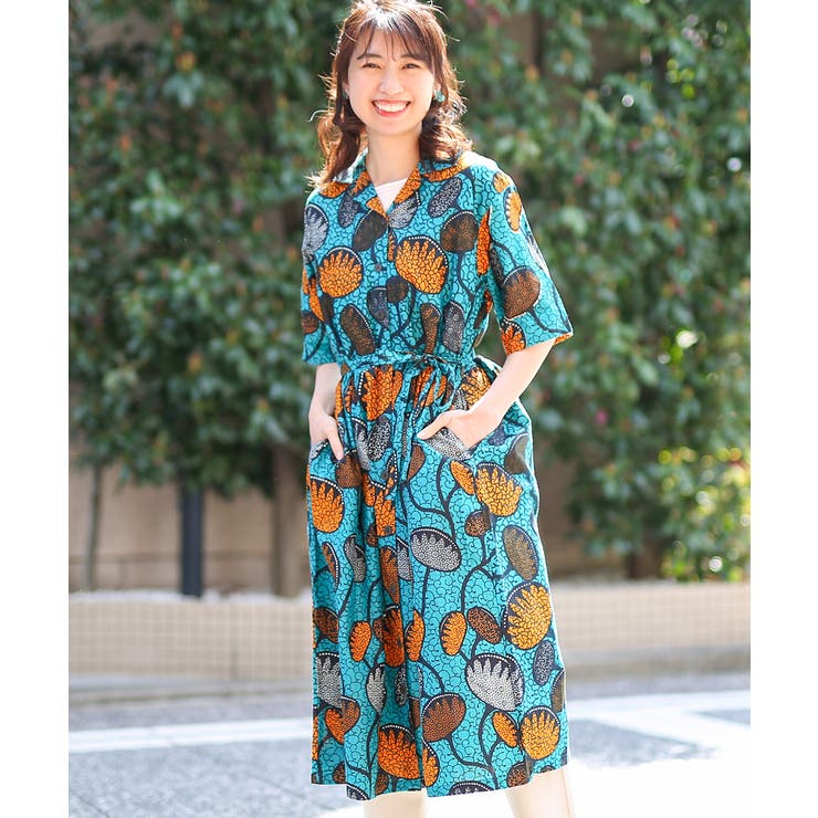 ShantiShantiアフリカンプリントシャツワンピース 1172216160…[品番