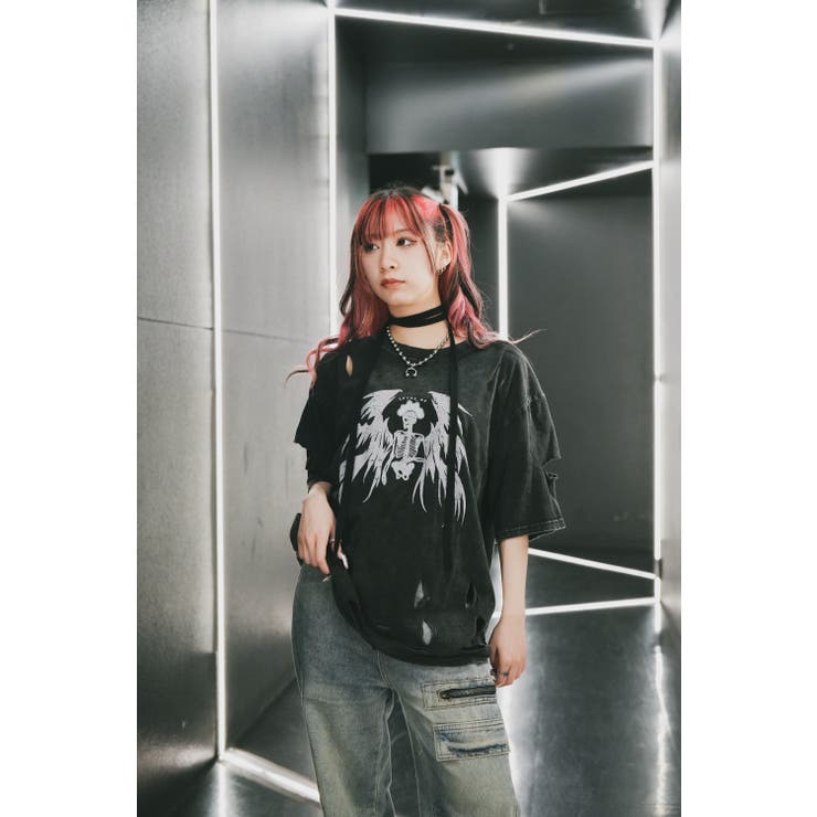 タイガー スカル 髑髏 プリントダメージ加工 ピグメント Tシャツ 半袖