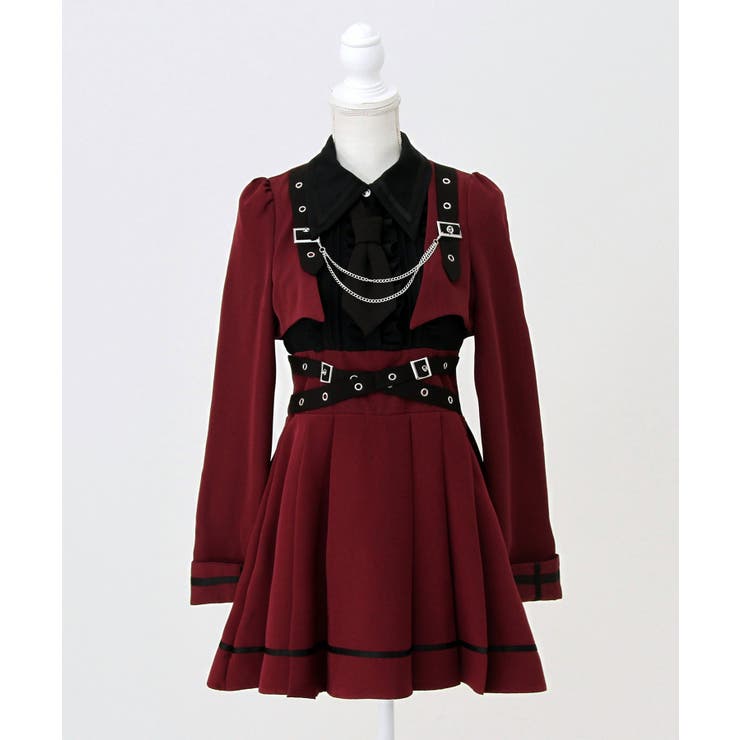 ジャケット風チェーンネクタイベルトプリーツワンピース 量産型 地雷系