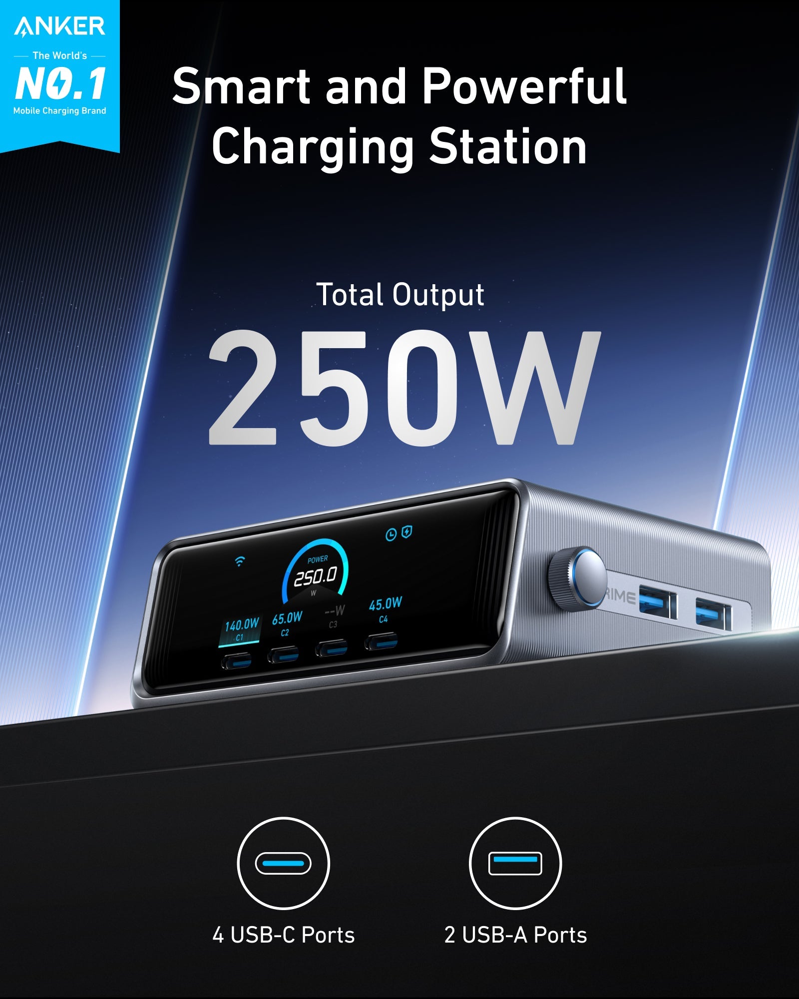Anker Prime Charger (250W, 6 Ports, GaNPrime) - Anker US