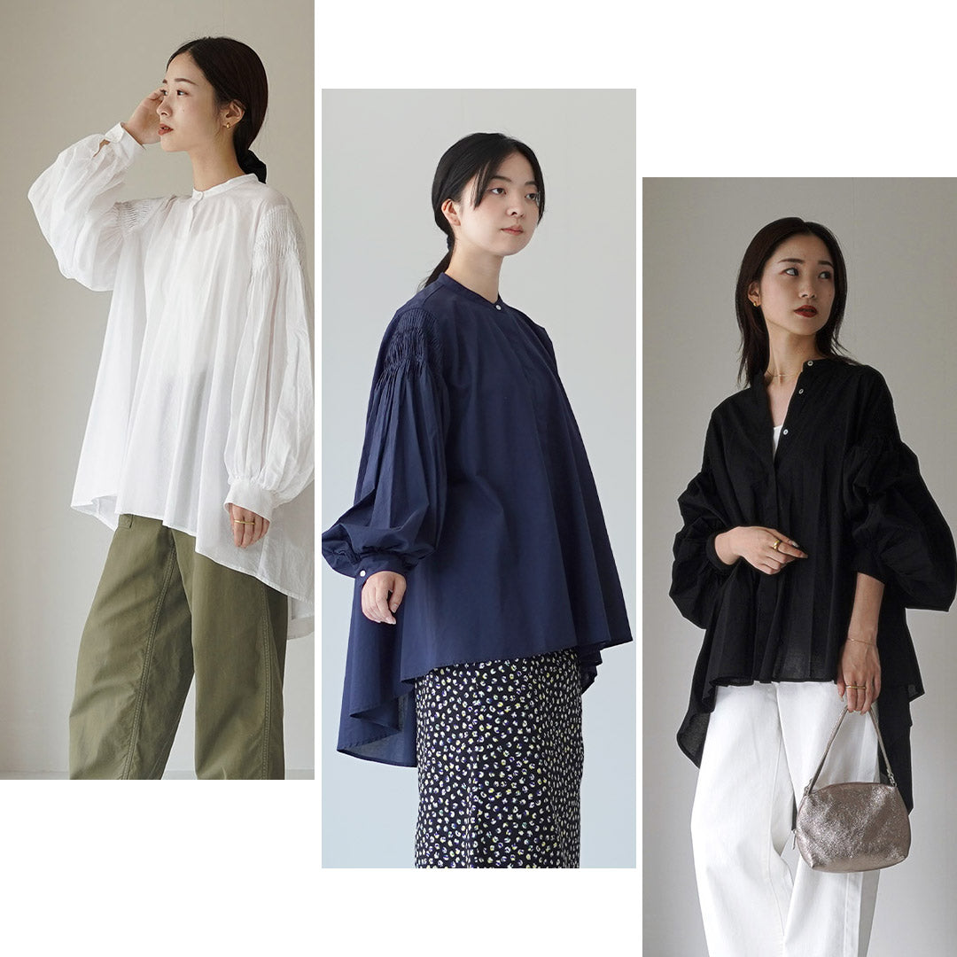 mizuiro ind（ミズイロインド） ピンタック パフスリーブ シャツ