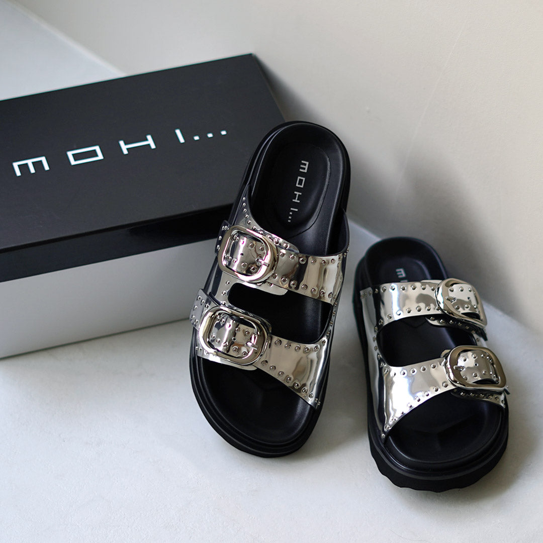 MOHI（モヒ） スタッズ ミラーサンダル / レディース フラット 牛革 本
