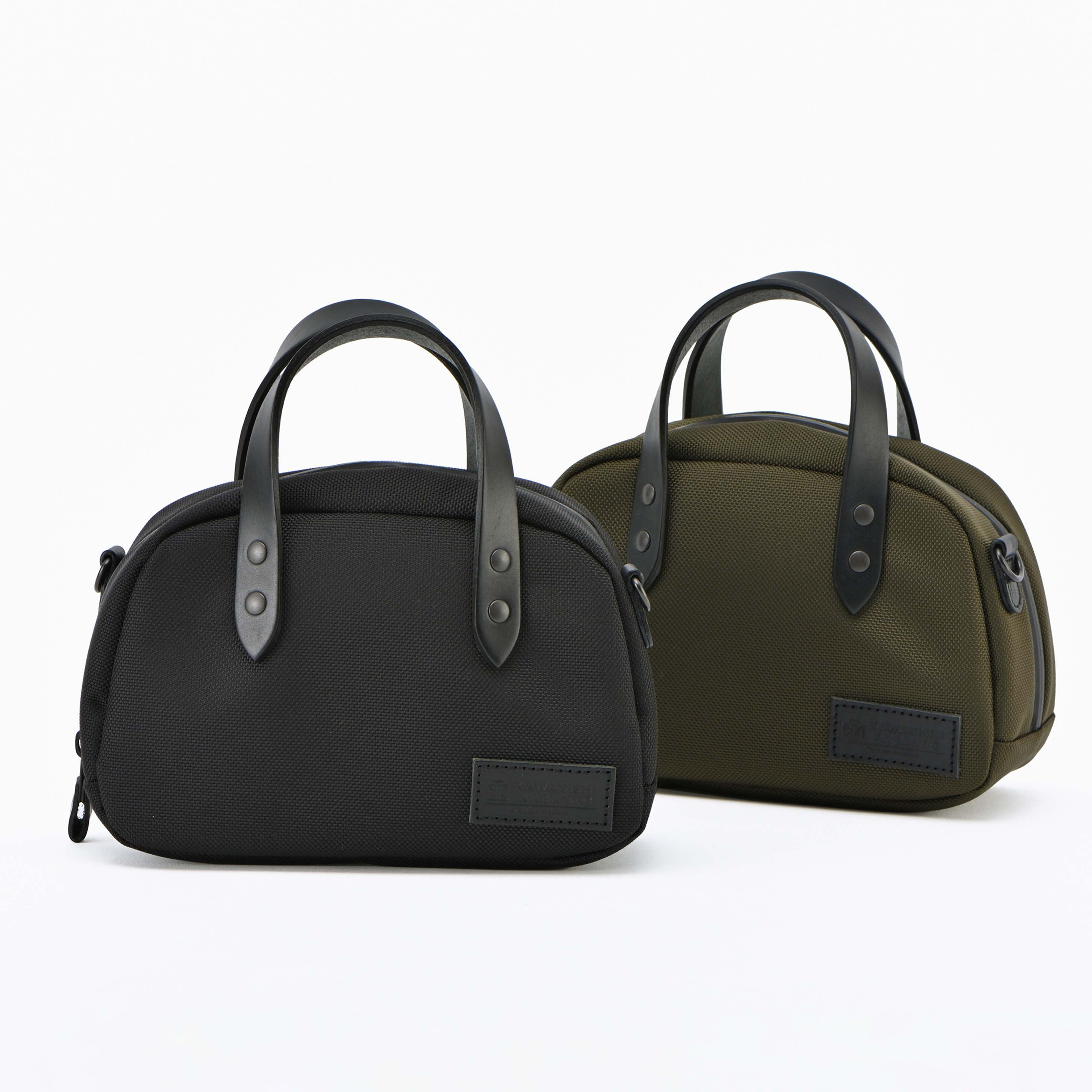 ミニボストン×栃木レザーハンドル｜ファスナー付きで安心｜コーデュラ