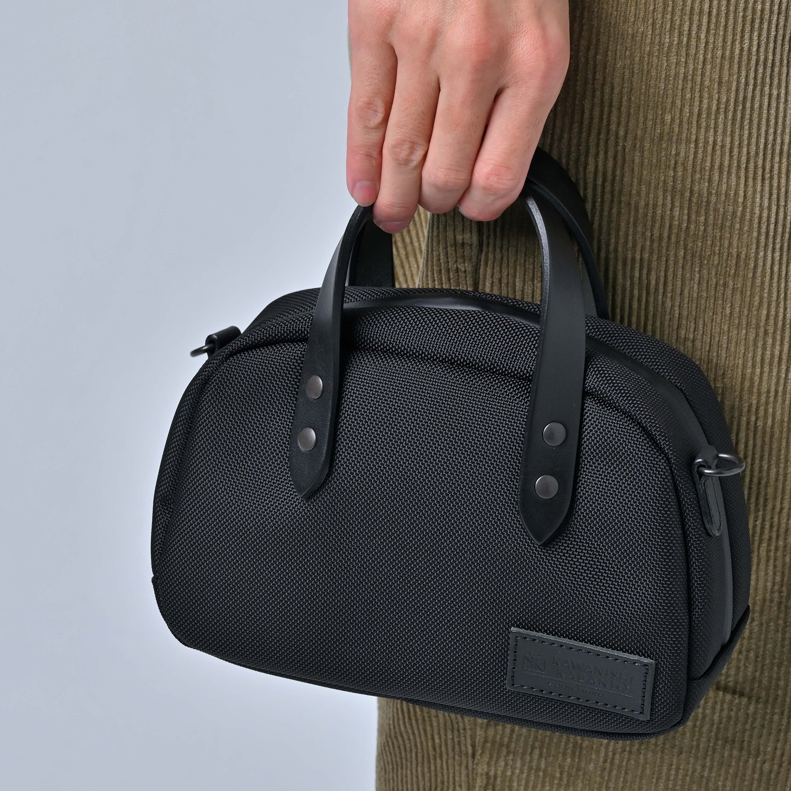 ミニボストン×栃木レザーハンドル｜ファスナー付きで安心｜コーデュラ