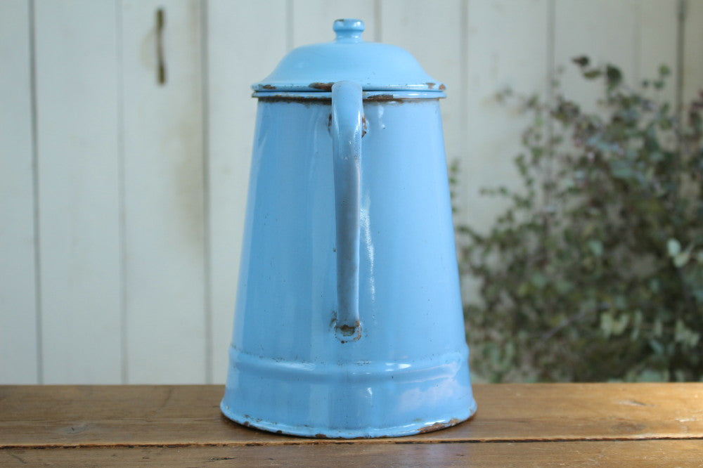 ブルーのエナメルポット（ホーロー）高さ26cm フランスアンティーク