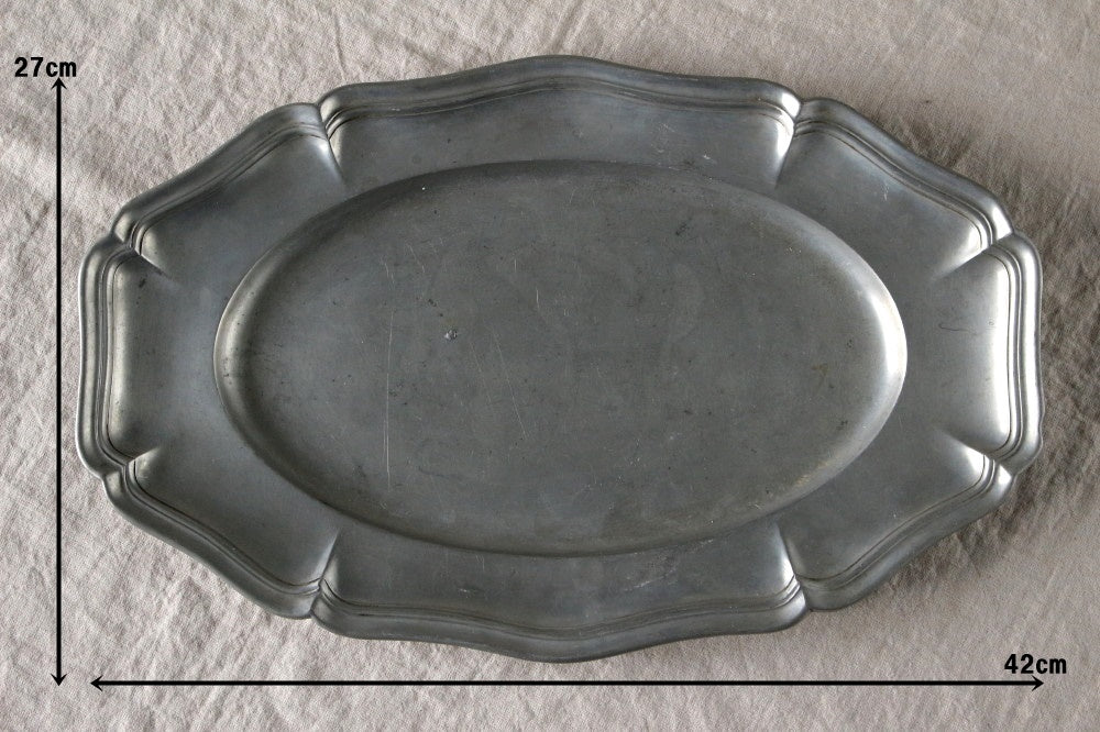 花リムが素敵なオーバルエタンプレート（27x42cm） フランス