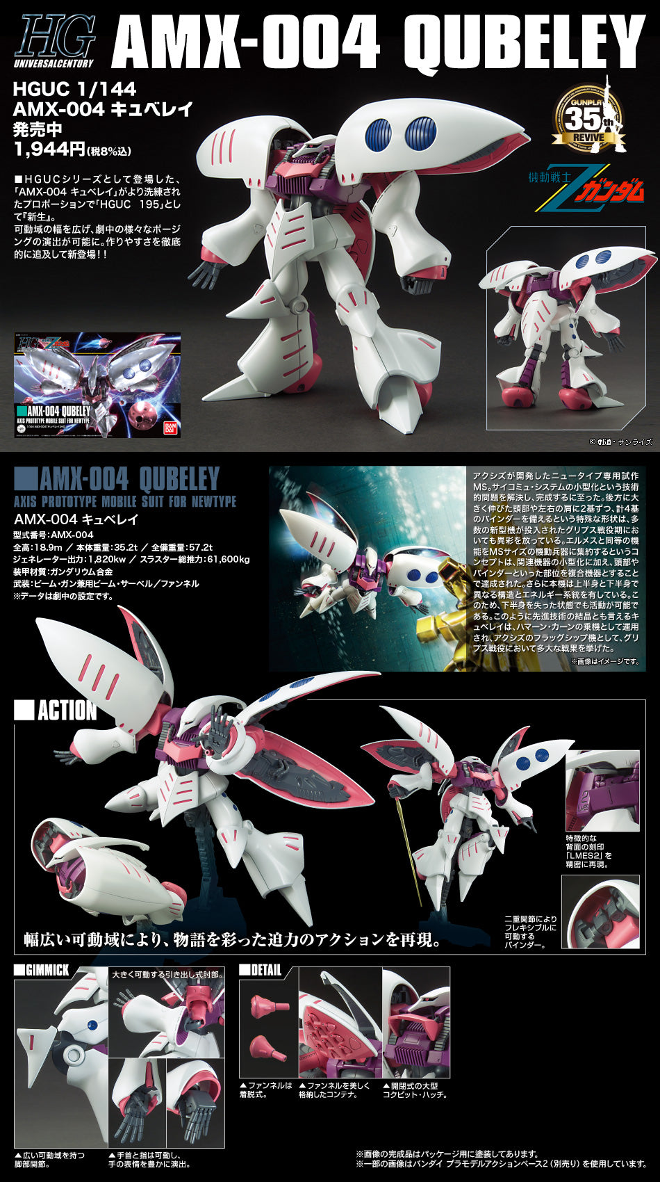 Bandai HGUC #195 1/144 AMX-004 Qubeley Model Kit – Gunpla Style