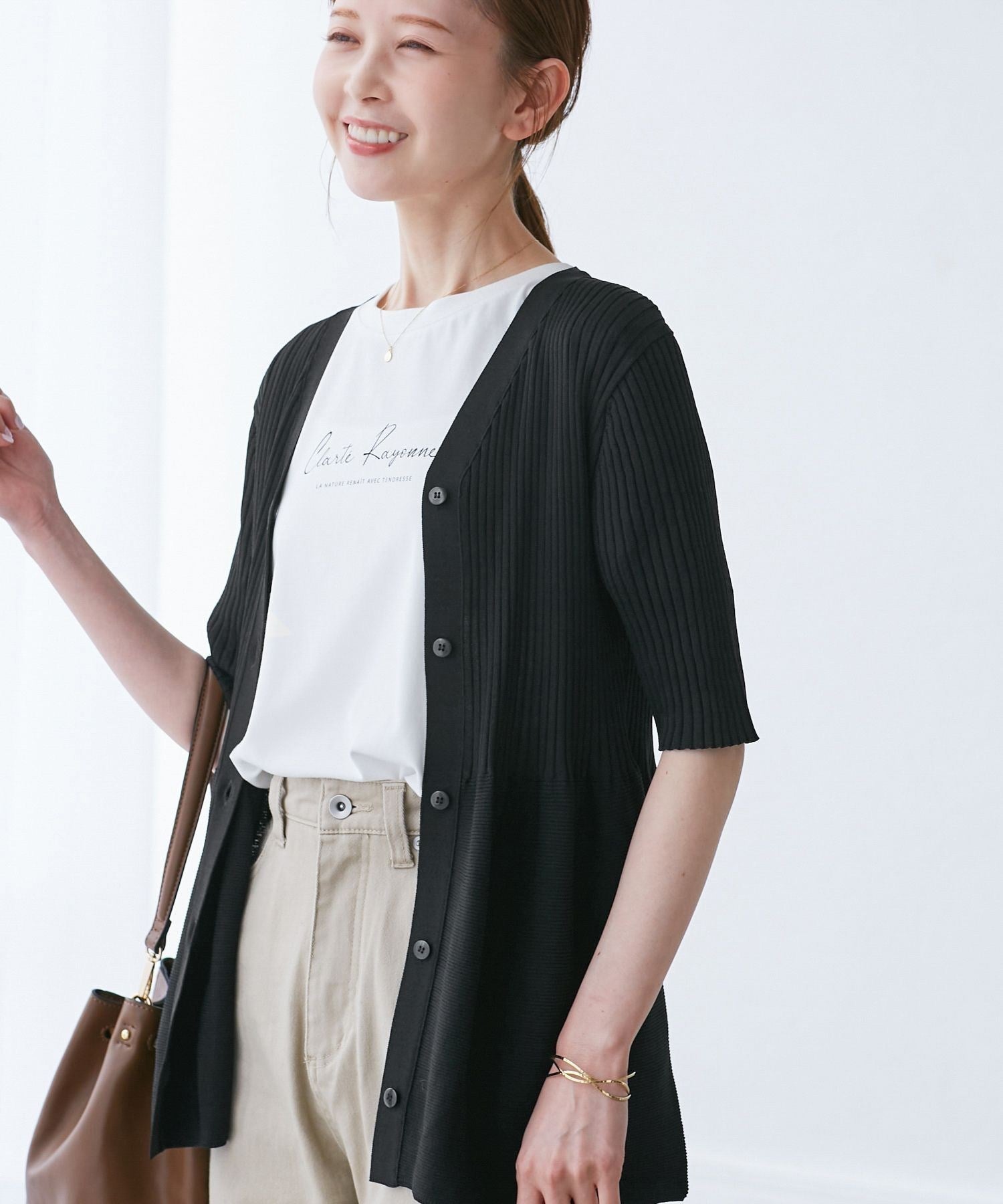 店舗在庫 - 5分袖ペプラムカーディガン - ブラック (01) - 38 ｜J