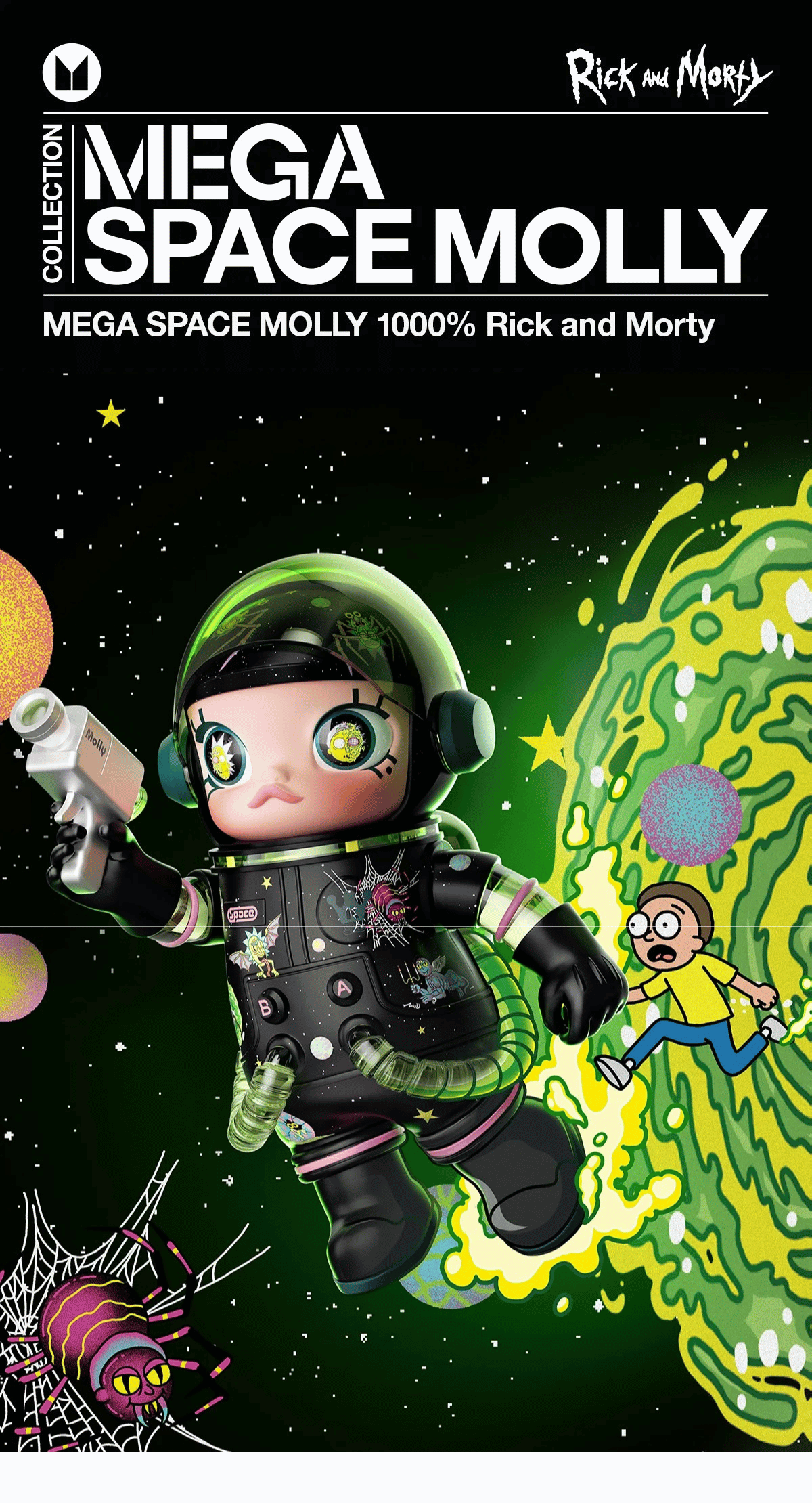 Original POP MART MEGA SPACE MOLLY 1000% Rick and Morty 泡泡玛特