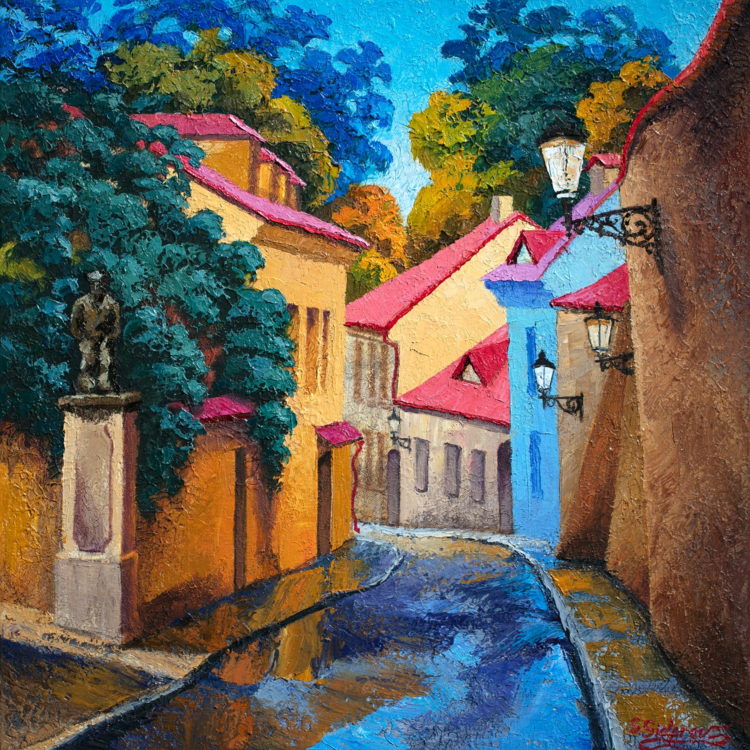 Cozy Street. Prague by Stanislav Sidorov - oil painting | UGallery