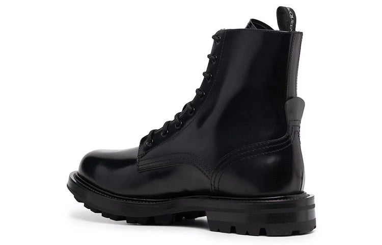 Alexander McQueen Polished Leather Combat Boots 'Black