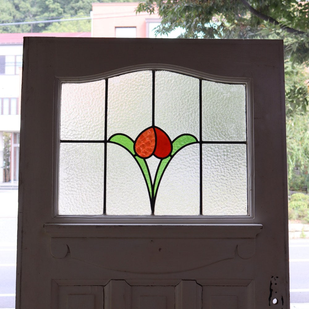 生命力を感じる花モチーフのステンドグラス♪ 英国アンティーク