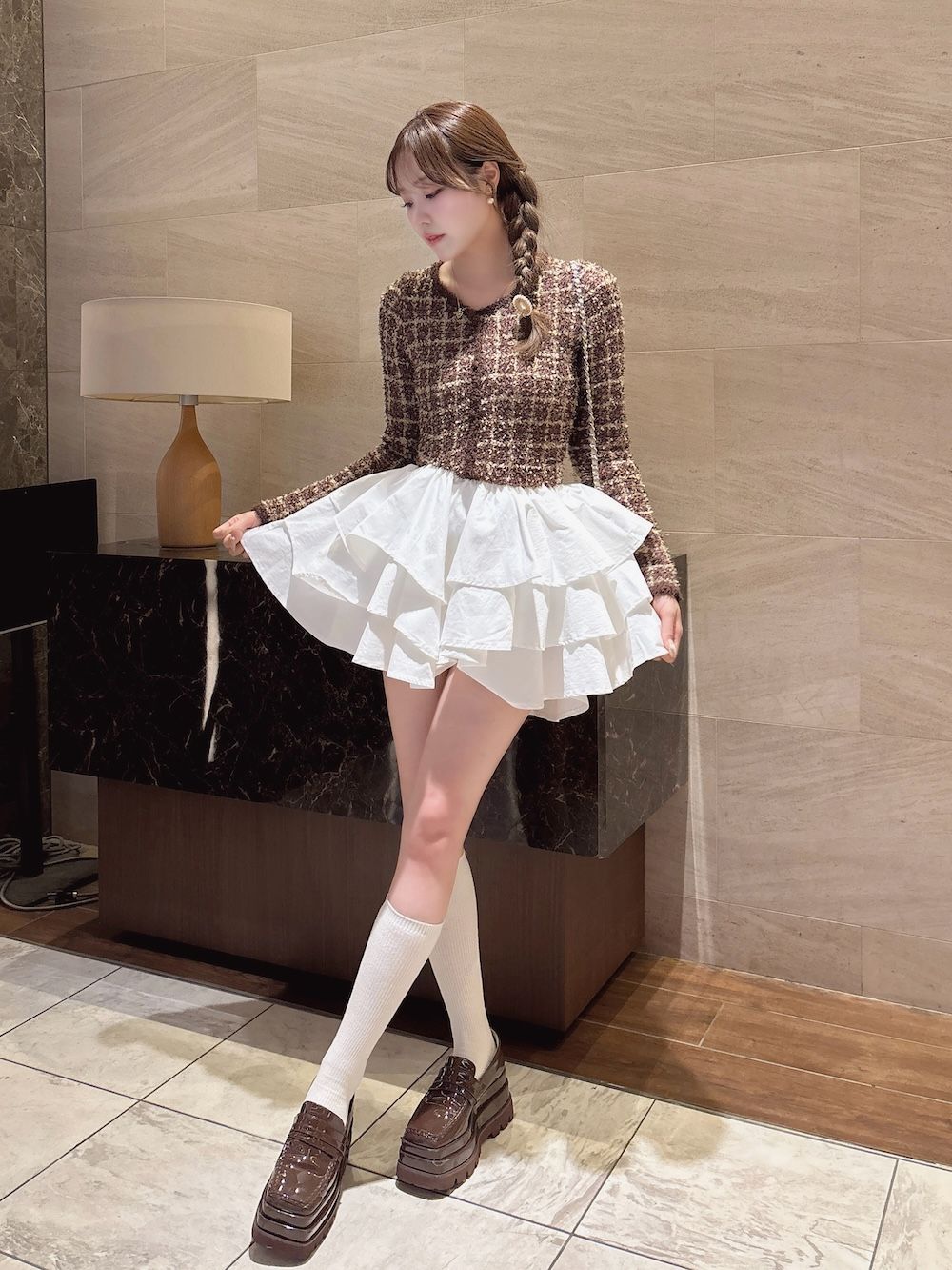 ボリュームフリルツイードニットミニワンピース – Darich (ダーリッチ)