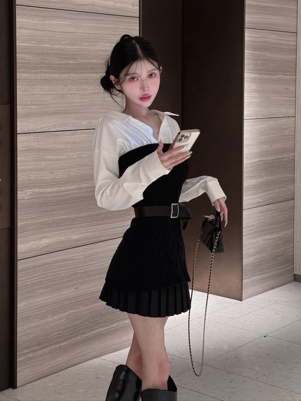 シャツドッキングプリーツニットミニワンピース – Darich (ダーリッチ)