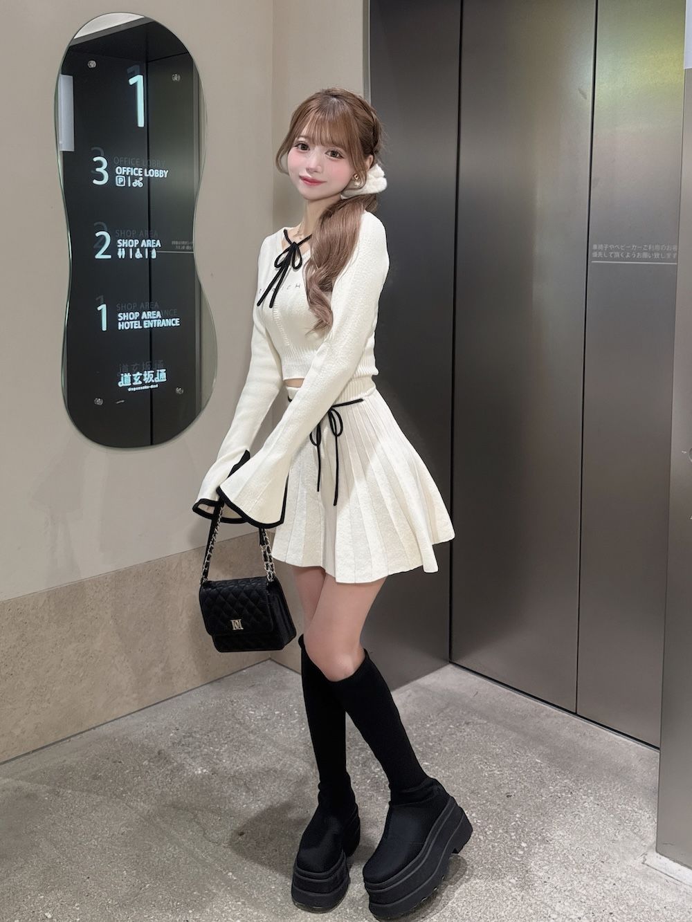 予約商品】ウエストオープンリボンデザインニットミニワンピース