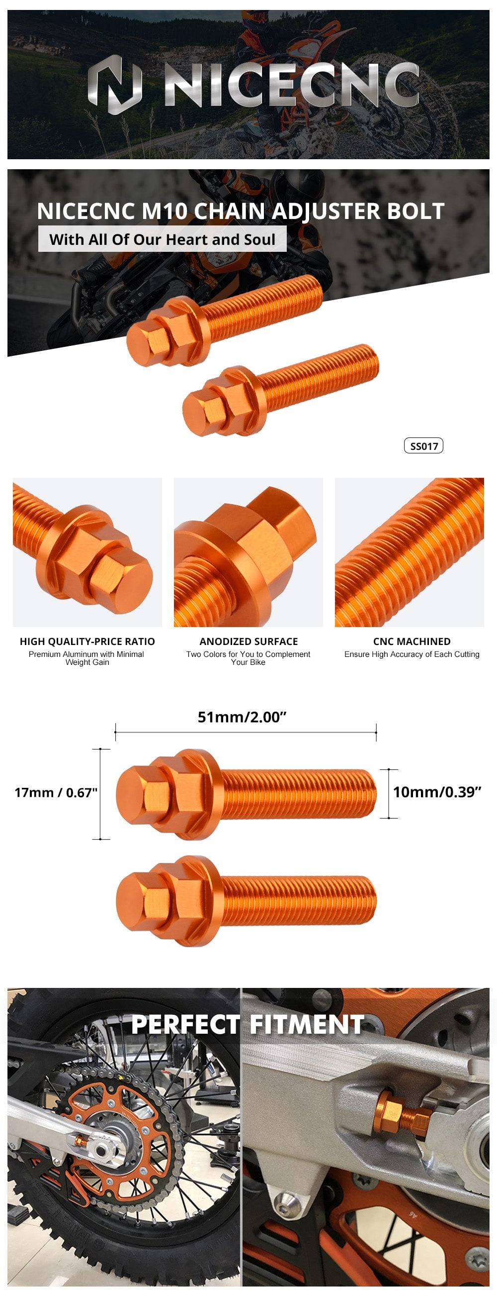 Axle bolt Chain Adjuster for KTM 690-1290 Duke Adventure & More