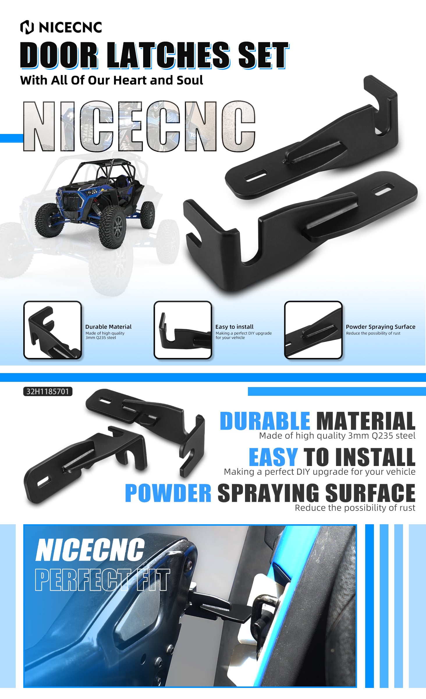 Polaris RZR XP 1000 UTV Cooling Door Latches 3D Limit Chain Link