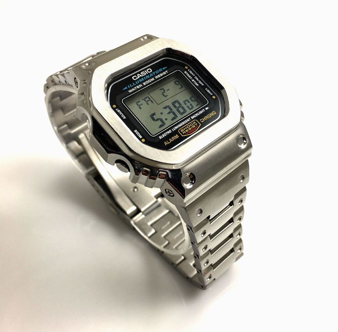 Custom Metal Modded DW5600 Mod Silver Shock Resist Steel Bezel
