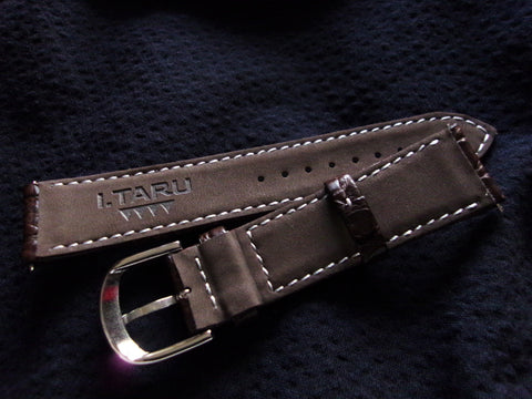 クロコダイルレザー ラグ20mm ダークブラウン シルバーステッチ