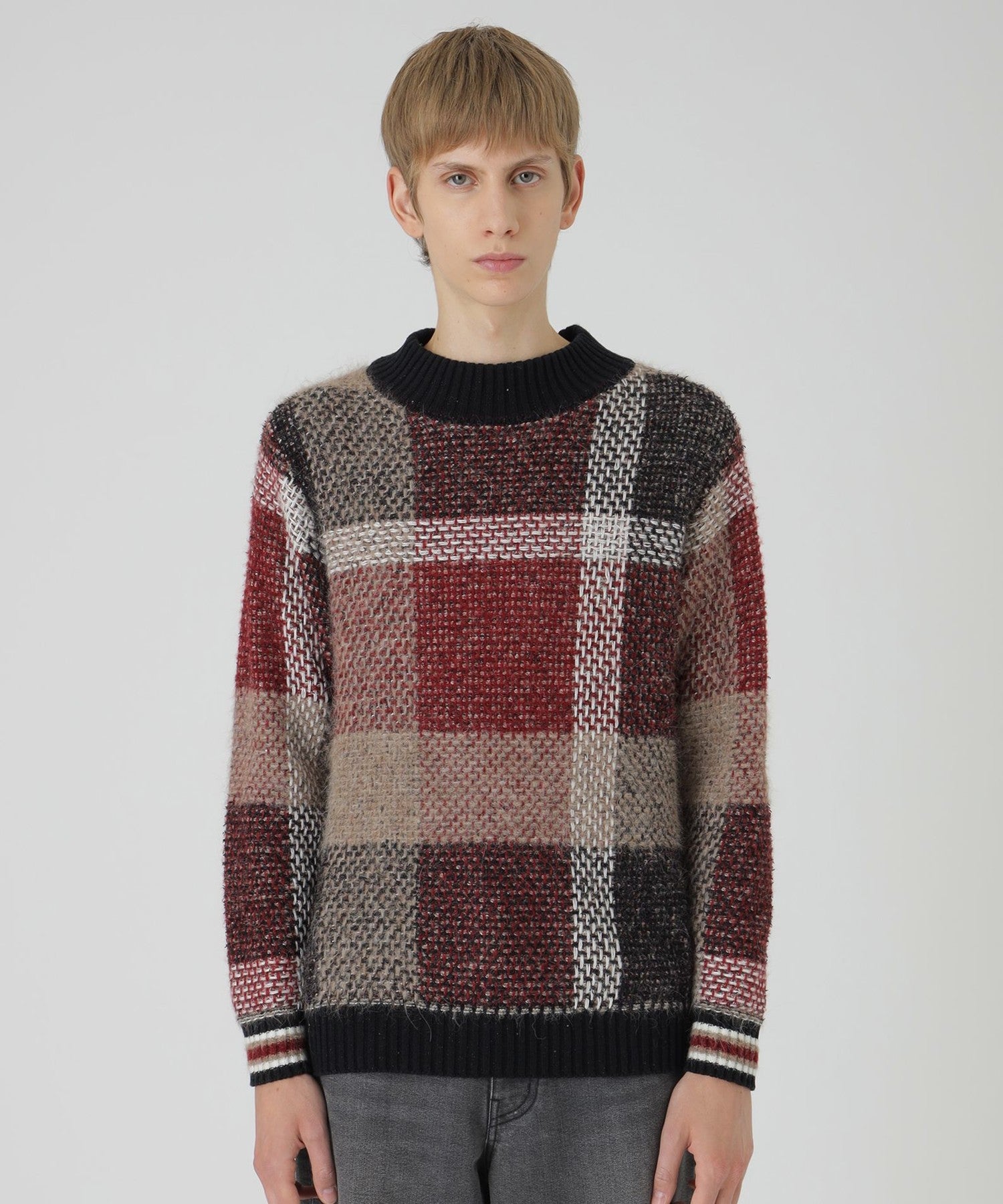 フェザークレストブリッジチェックニット（ニットウェア）｜BLACK