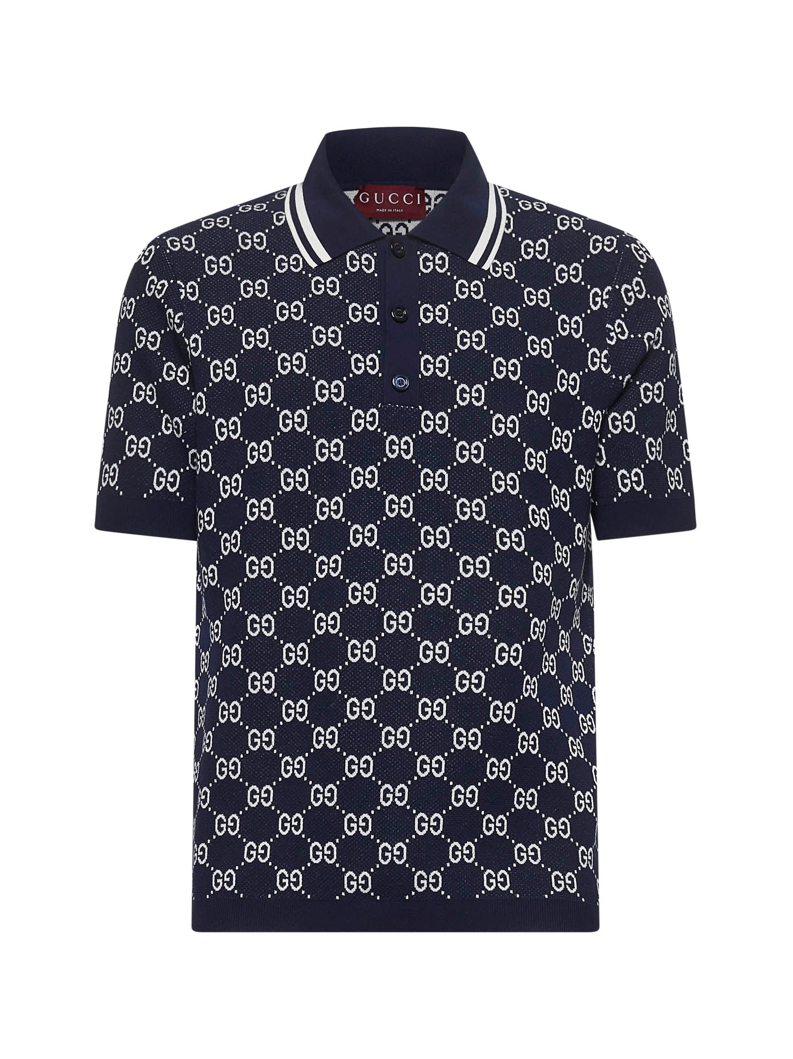 Gucci GUCCI | Blue GG jacquard cotton knit polo shirt | Man | L