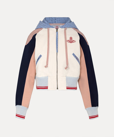 マルチカラーブロッキング 裏毛ジップフーディー(ホワイト