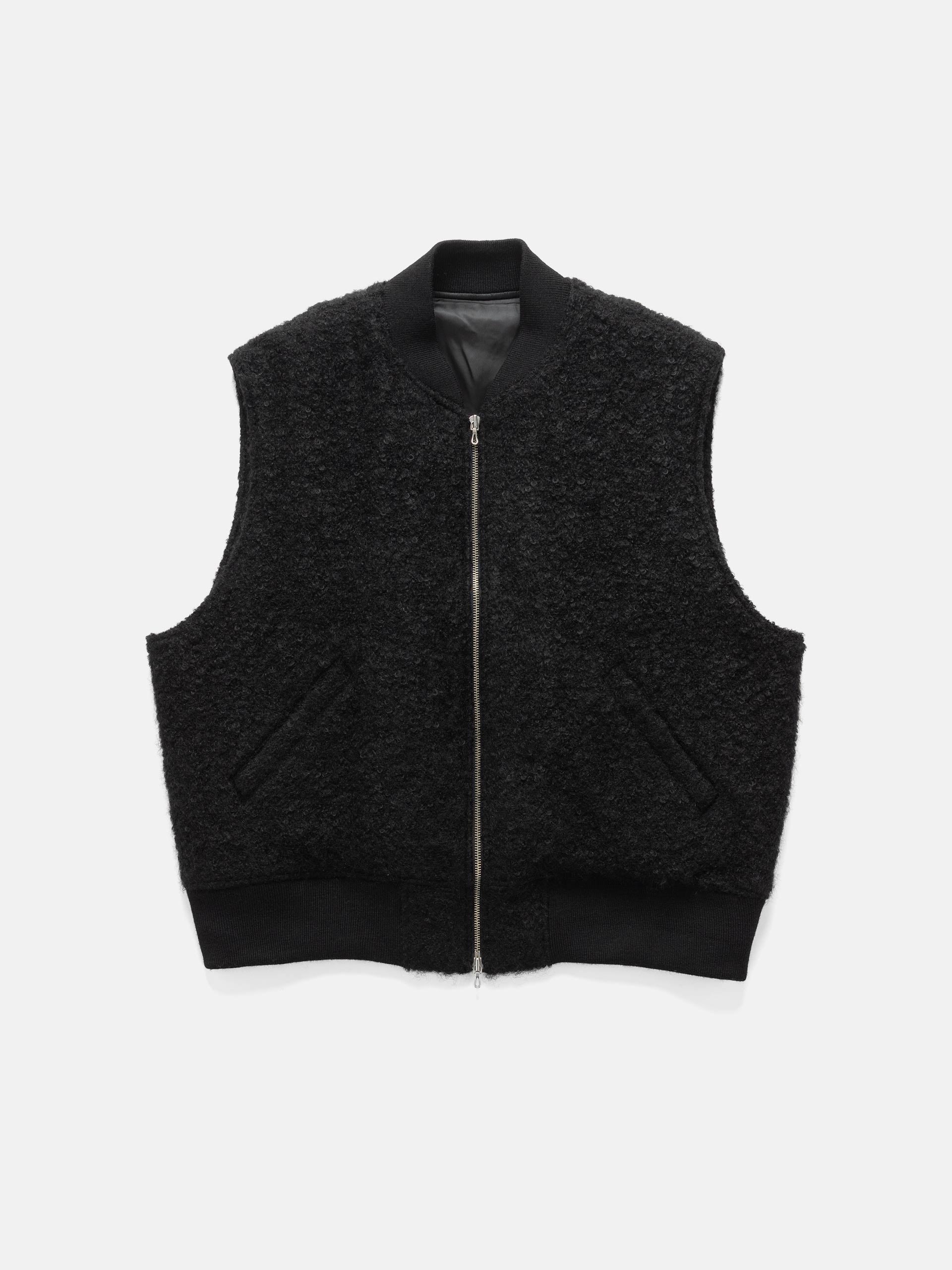 Wool Boa Zip Up Vest Black | HAVEN