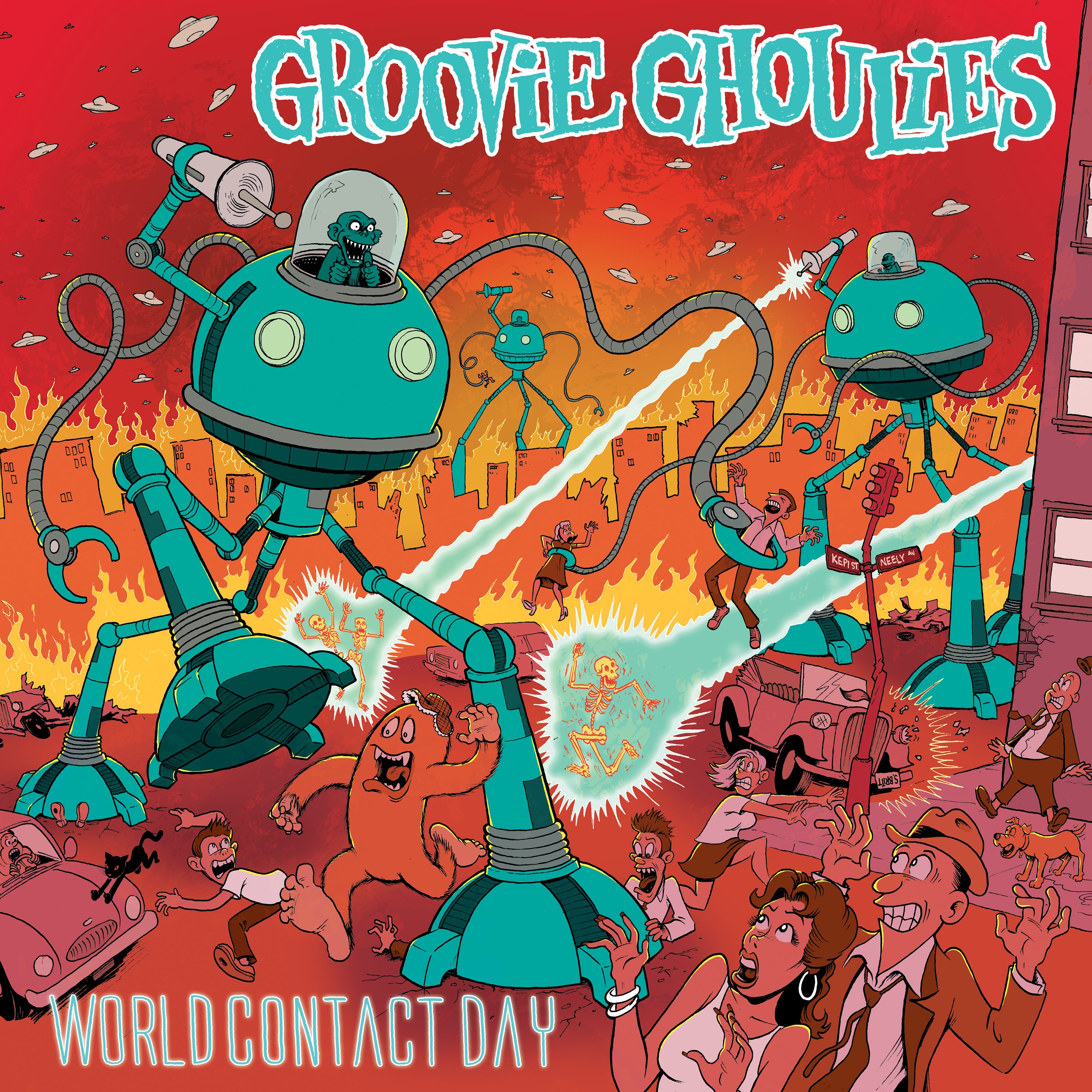 Groovie Ghoulies - World Contact Day - Neon Yellow & Neon Orange