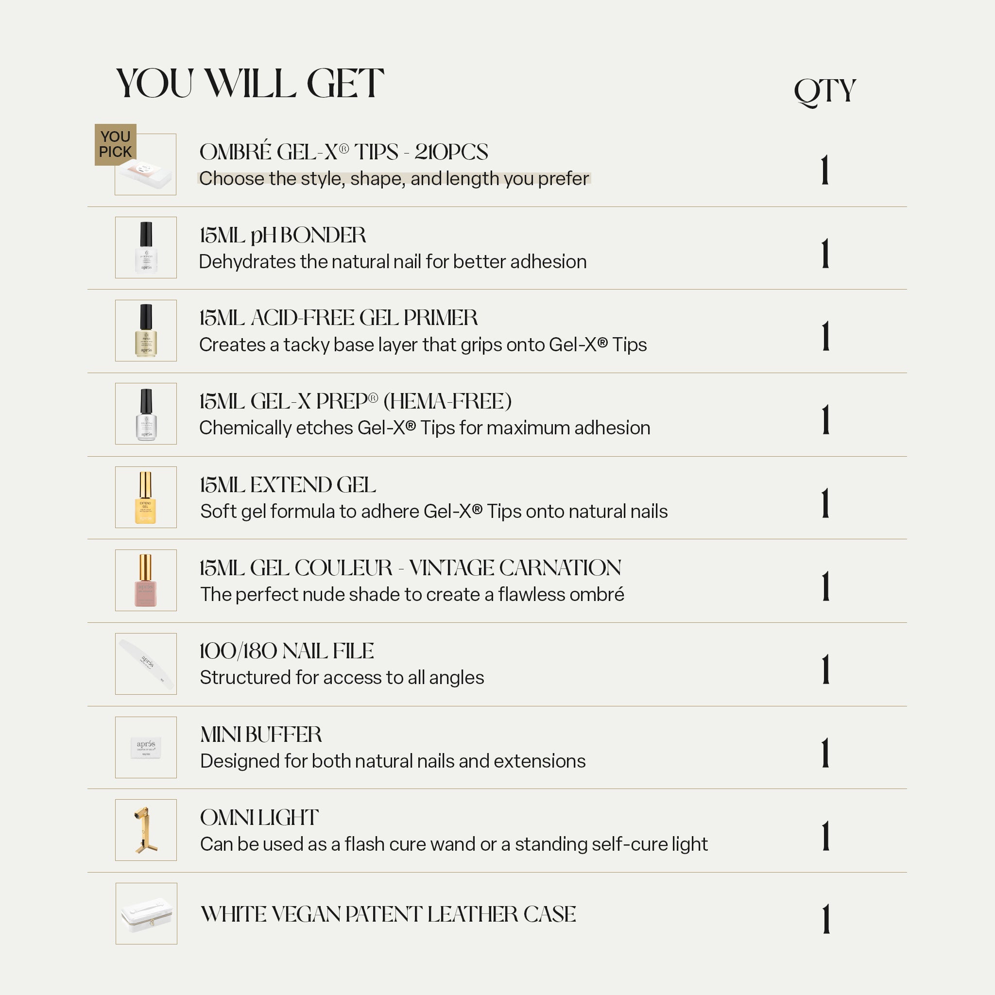 Ombré Gel-X® Nail Extension Kit + Nail Tips Box (210 pcs) + Curing
