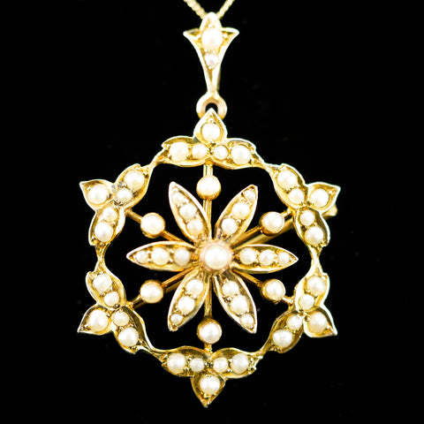 アンティークシードパール ゴールド ネックレス ブローチ『スノー