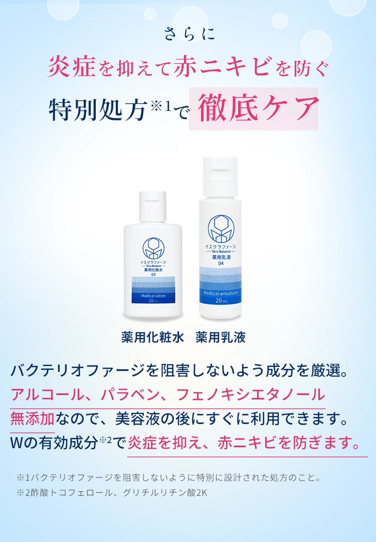 ニキビケア薬用洗顔料＆美容液 - 日本初バクテリオファージ配合