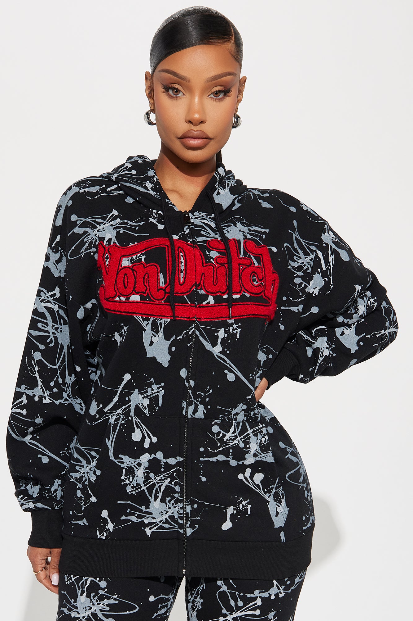 Von Dutch Abstract Zip Up Hoodie - Charcoal/combo | Fashion Nova