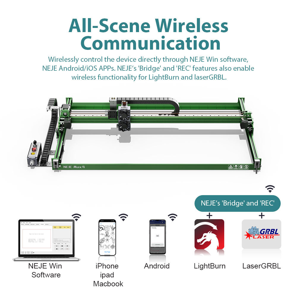 NEJE Max 4 V2: Metal/wood engraving, 1200mm/s, Z with cutter/pen