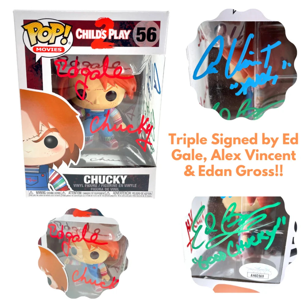 Chucky Funko Pop #56 Signed X3 Ed Gale Alex Vincent Edan Gross Jsa