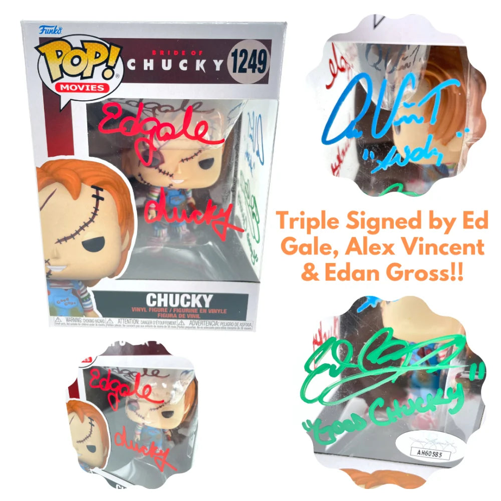 Chucky Funko Pop #1249 Signed X3 Ed Gale Alex Vincent Edan Gross