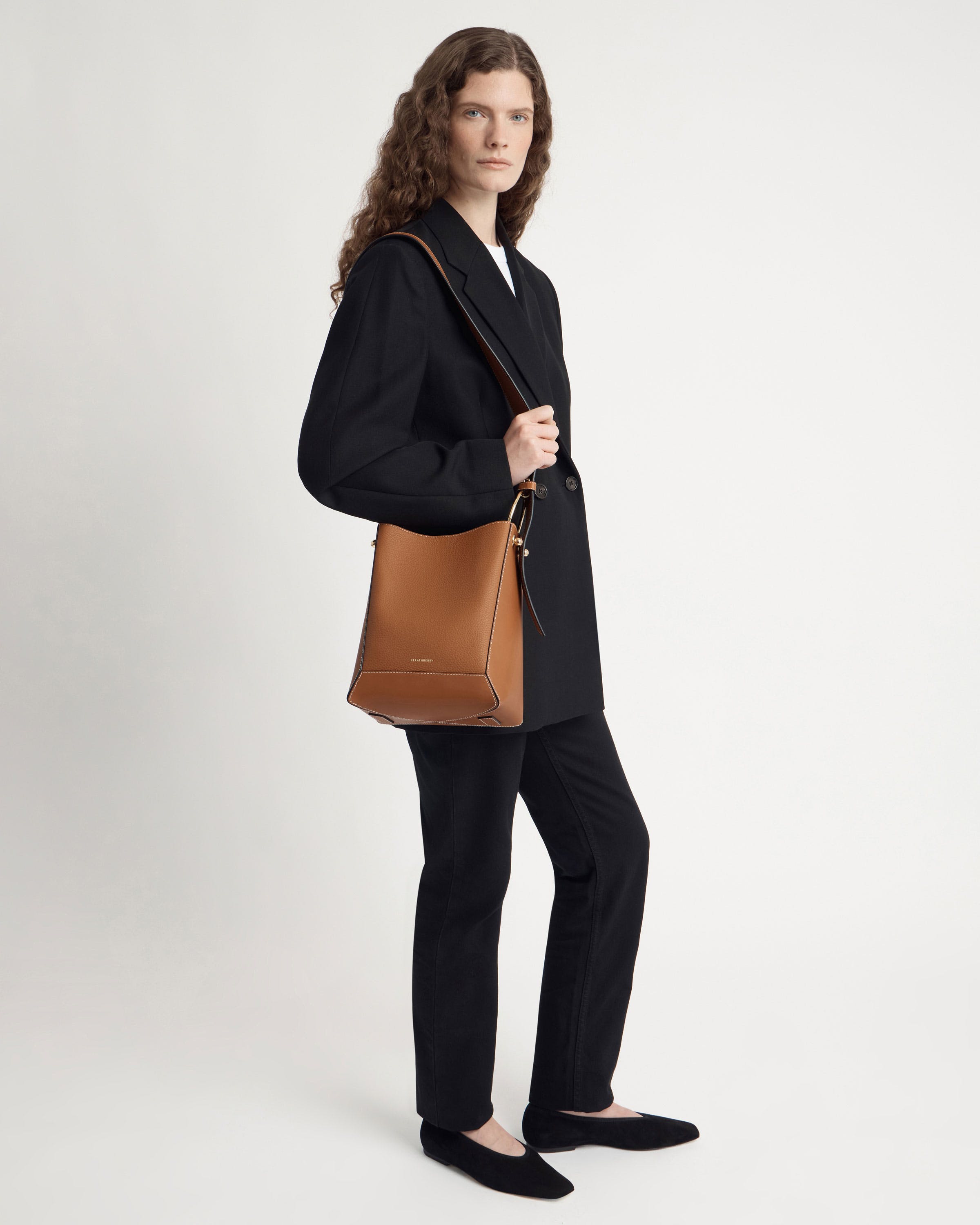 Strathberry - Lana Midi Bucket Bag - Leather Bucket Bag - Brown