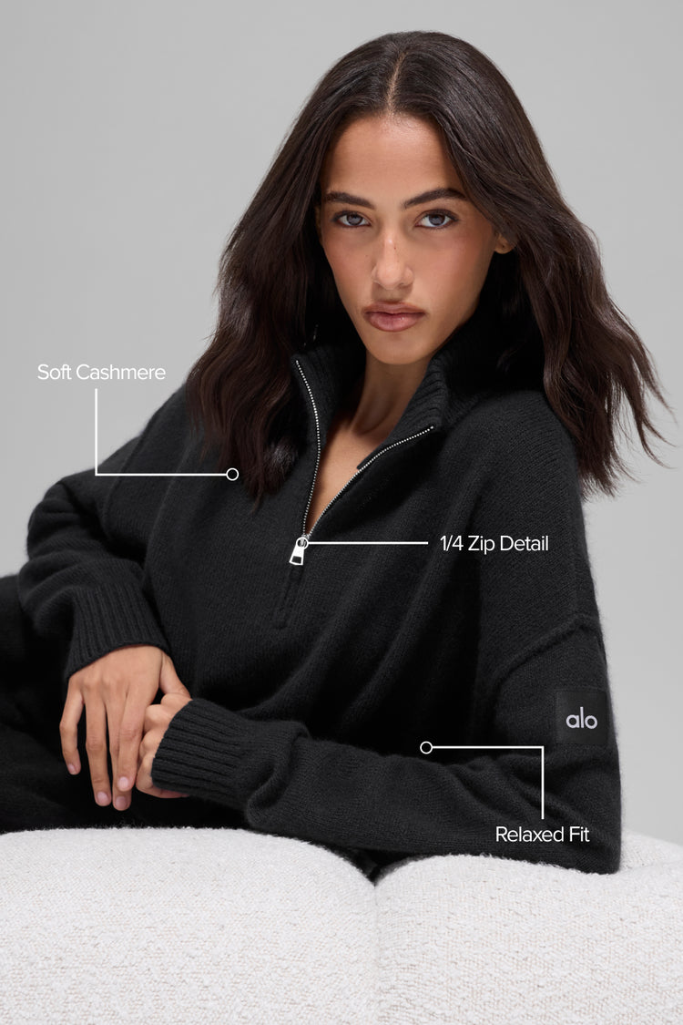 Wool Cashmere New Class 1/4 Zip Pullover - Black | ALO