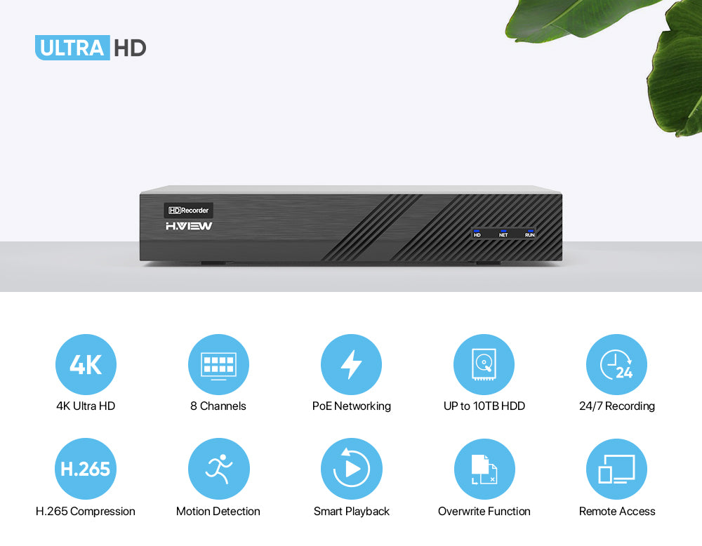 H.View 8チャンネル4K PoE NVRレコーダー8MP ONVIFビデオレコーダー