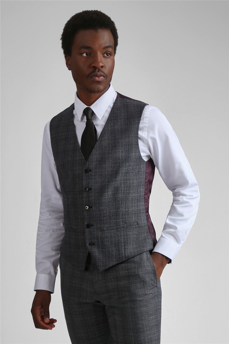 Ted Baker Slim Fit Zion Charcoal Check Waistcoat