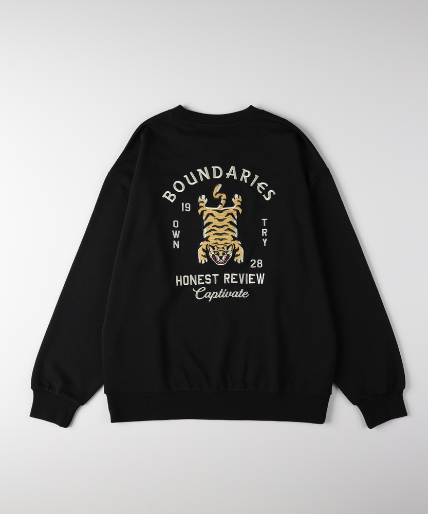 刺繍グラフィッククルーネックトレーナー(M ブラウン): トップス