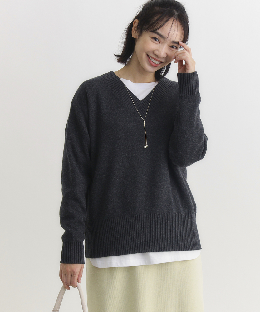 コットン混Vネックセーター(S ダークグレー): トップス｜Right-on公式