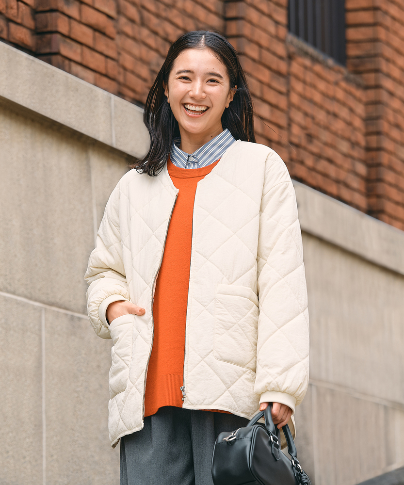 腰回りもカバー】キルティングジャケット(M オフシロ): ジャケット